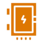 Orange electrical panel icon with circuit breaker symbol